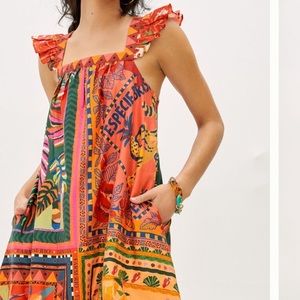 Anthropologie farm rio mosaic ruffled midi dress
